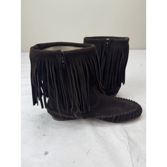 Gap Women's Brown Suede Fringe Moccasin Ankle Boots Boho Western Style Size 7 - Picture 4 of 9